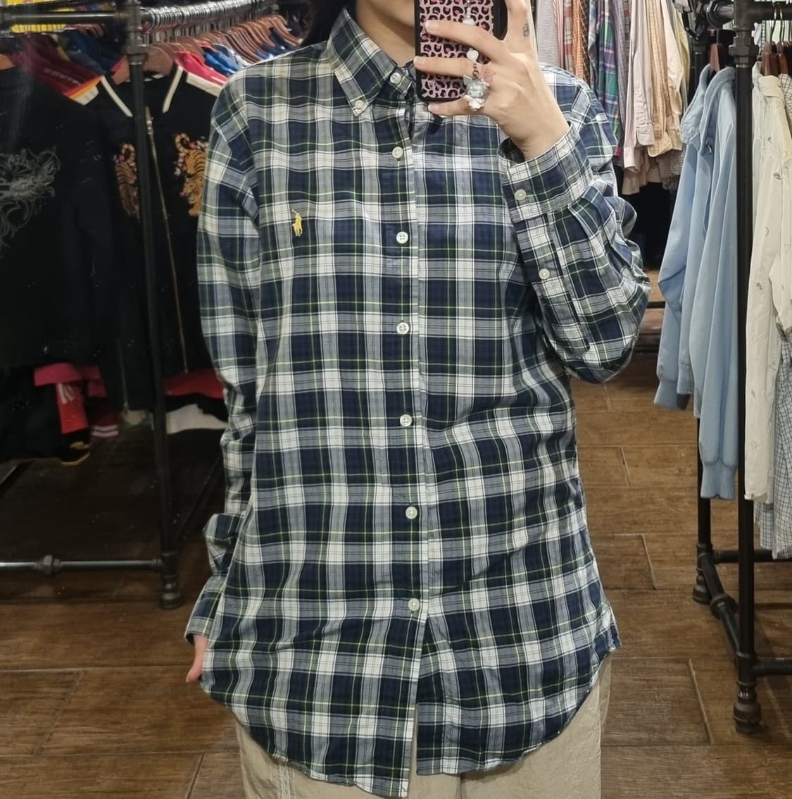 [Hi] 폴로 긴팔 체크 셔츠 네이비 / 그린 상품이미지3