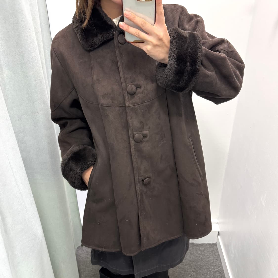 브라운 스웨이드 하프 무스탕 상품이미지3