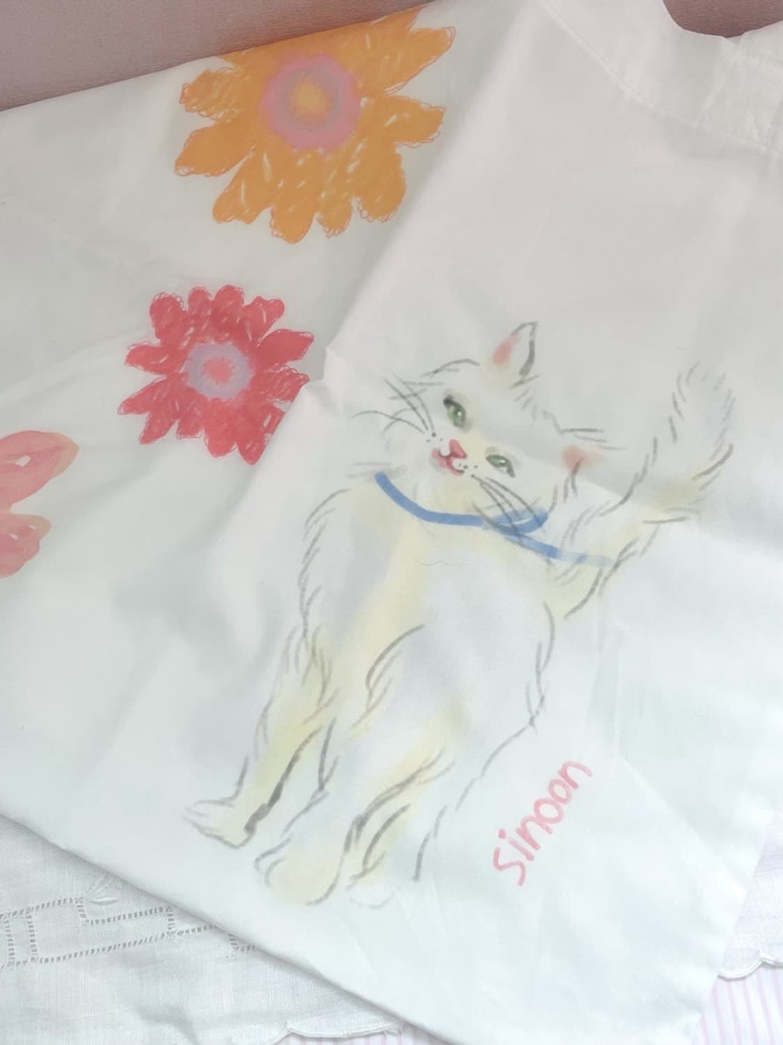 시눈 SINOON 캣 플라워 에코백 화이트  상품이미지3