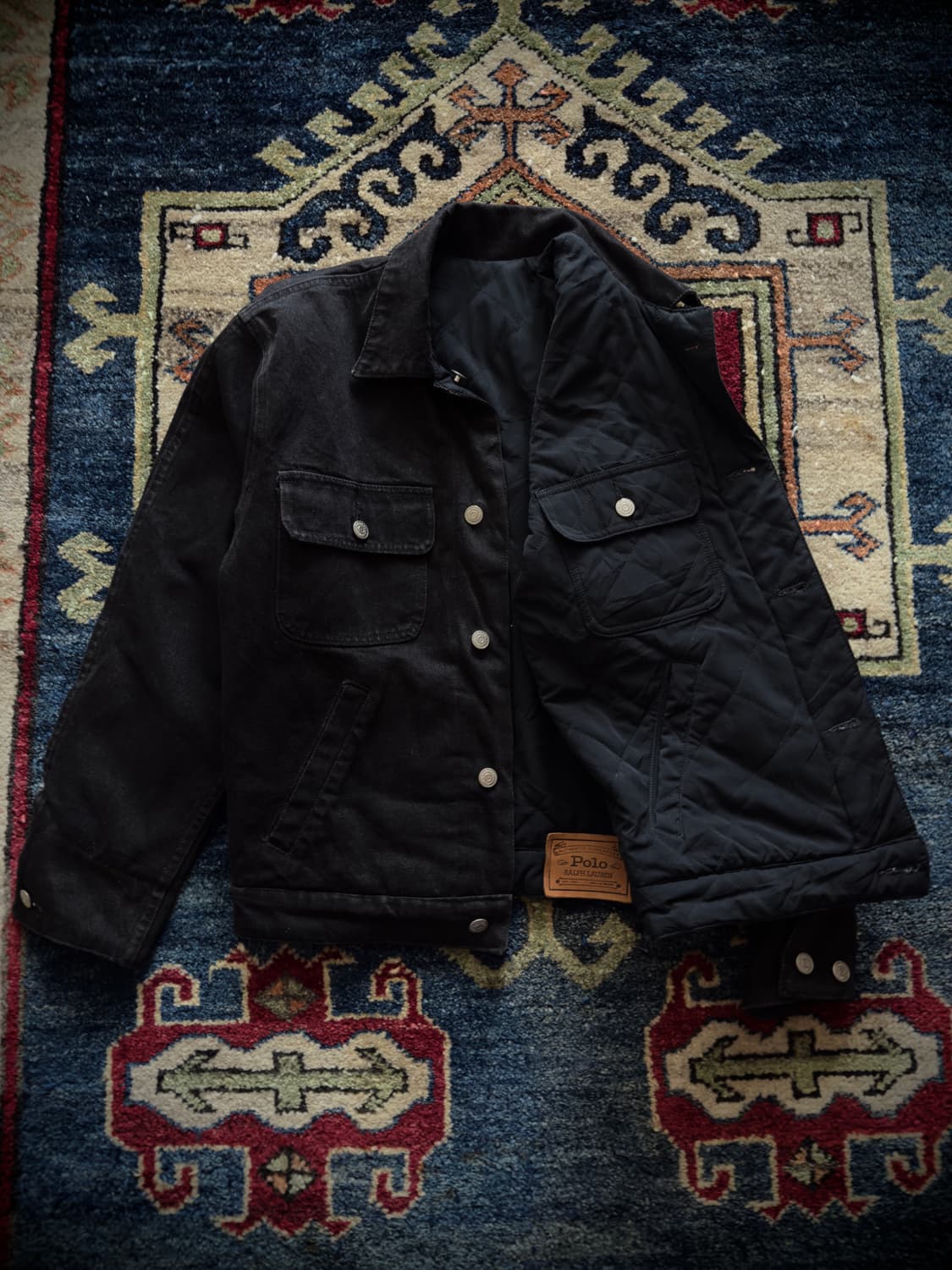 Rare 80s 90s 폴로 랄프로렌 리버시블 올블랙 덩가리 데님 자켓 상품이미지2