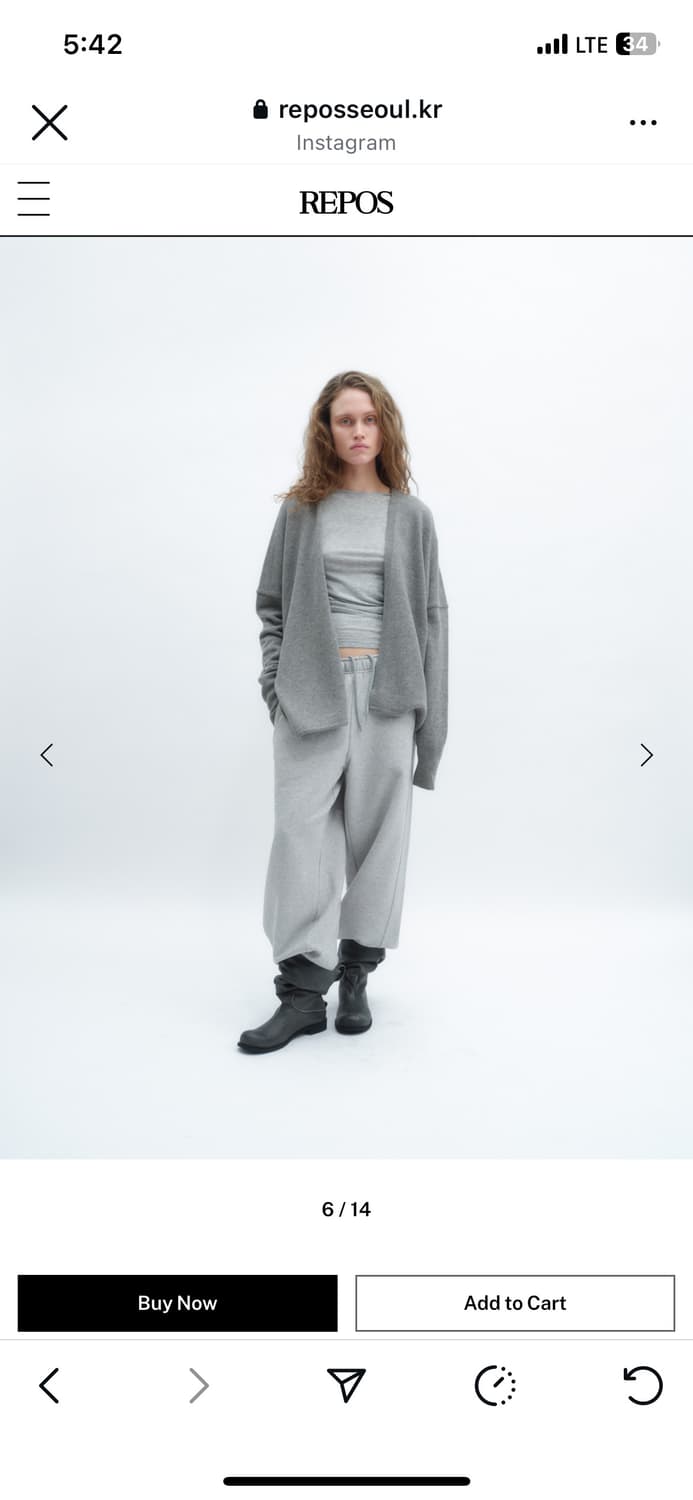 Repos 리포스 SHAWL BOXY CARDIGAN (GREY) 상품이미지5
