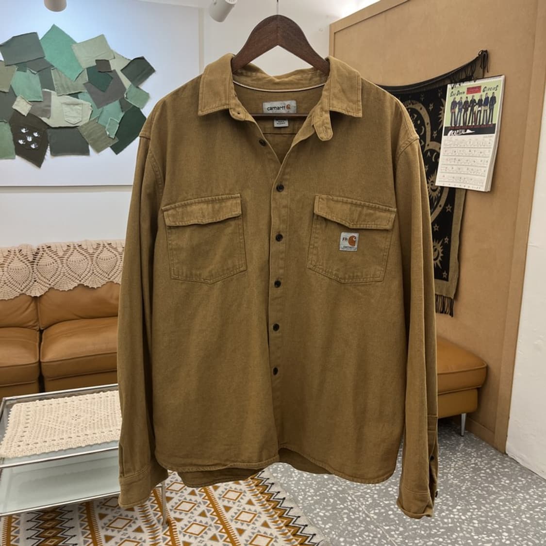 칼하트 리메이크 빈티지 오트밀 브라운 워크 셔츠 XL C10835 상품이미지3