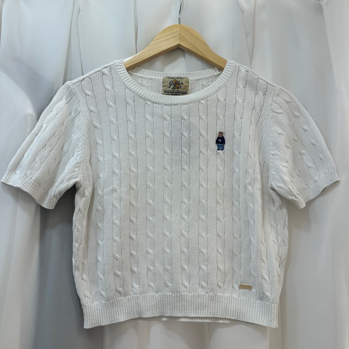 골든베어 여성 케이블 니트 반팔 티셔츠 상품이미지1