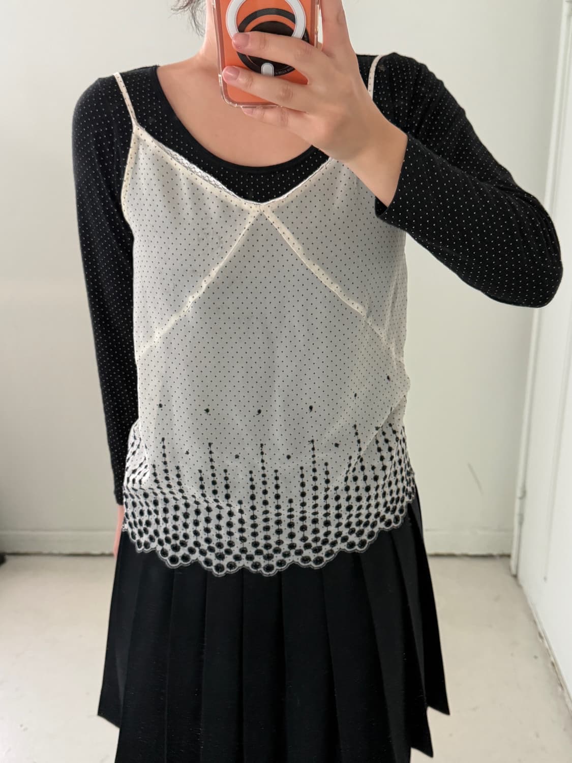 일본빈티지 도트 레이스 슬리브리스 상품이미지1