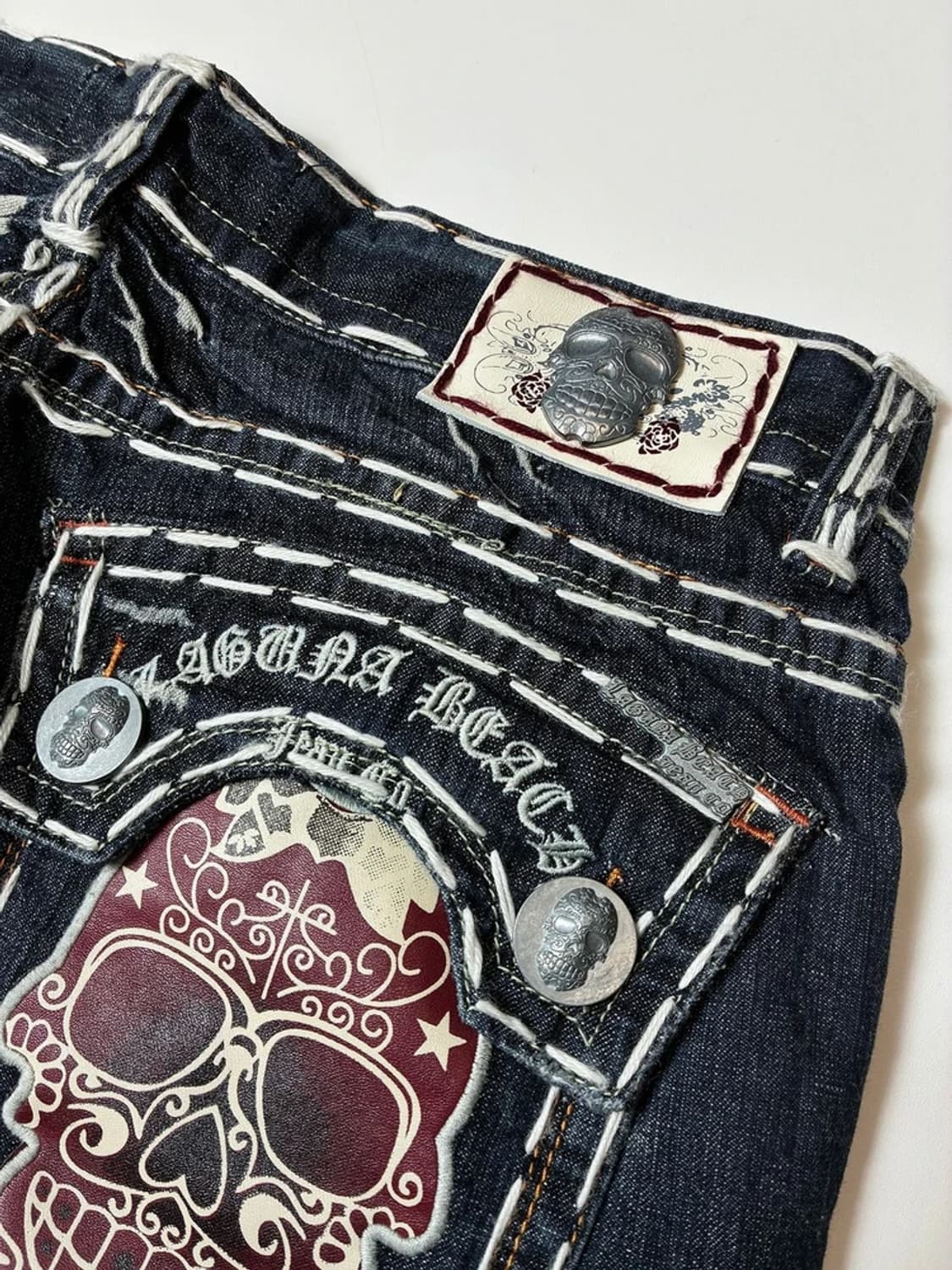 라구나비치00's Y2K 펑크데드스탁 스컬스티치자수 데님팬츠 PN8833 상품이미지2