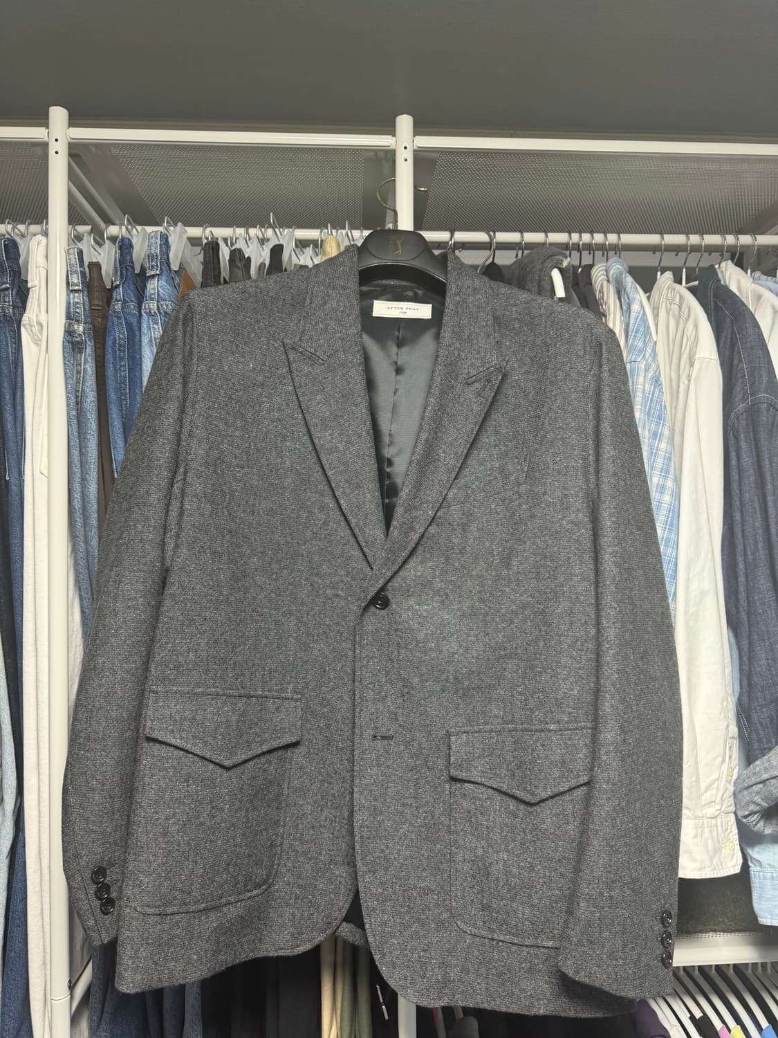 애프터프레이 피크드 울 스포츠 블레이저 차콜 L 상품이미지2