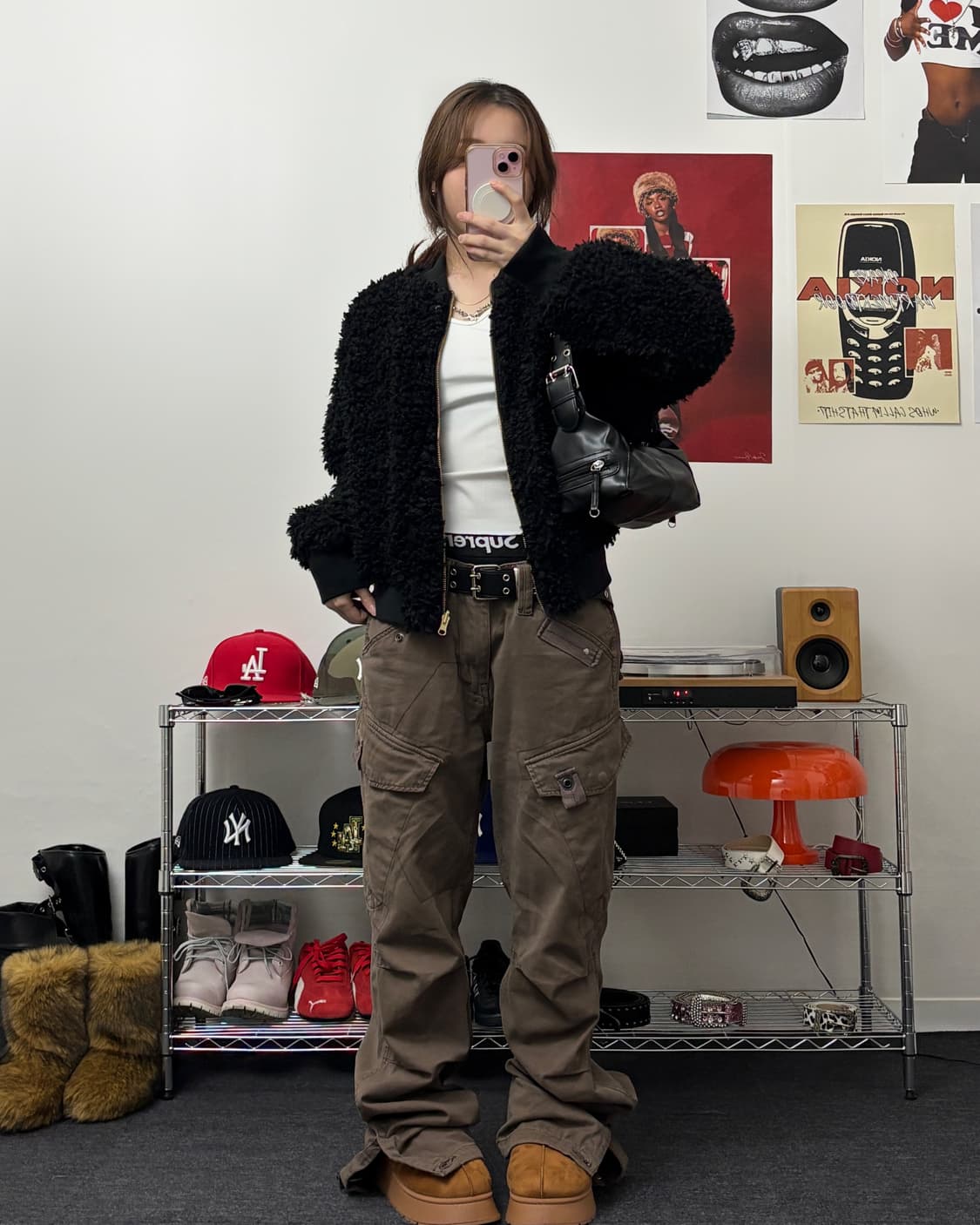 올드 빈티지 크롭 쉐르파 퍼 자켓 블랙 상품이미지4