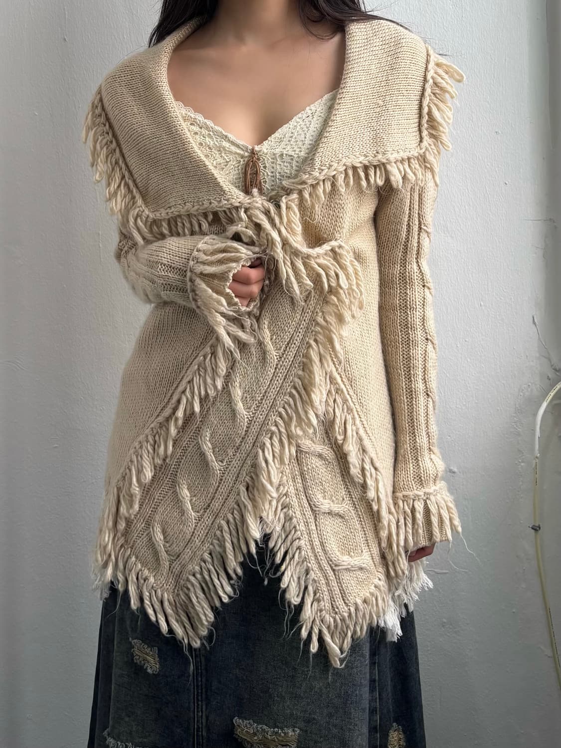 Vintage Fringe Knit Cardigan 상품이미지3