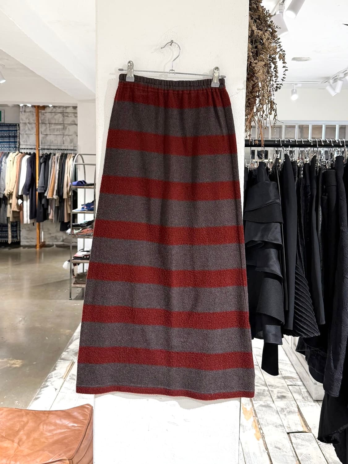 하이 스포팅 기어 브라운 스트라이프 울 블렌드 롱 스커트 상품이미지4