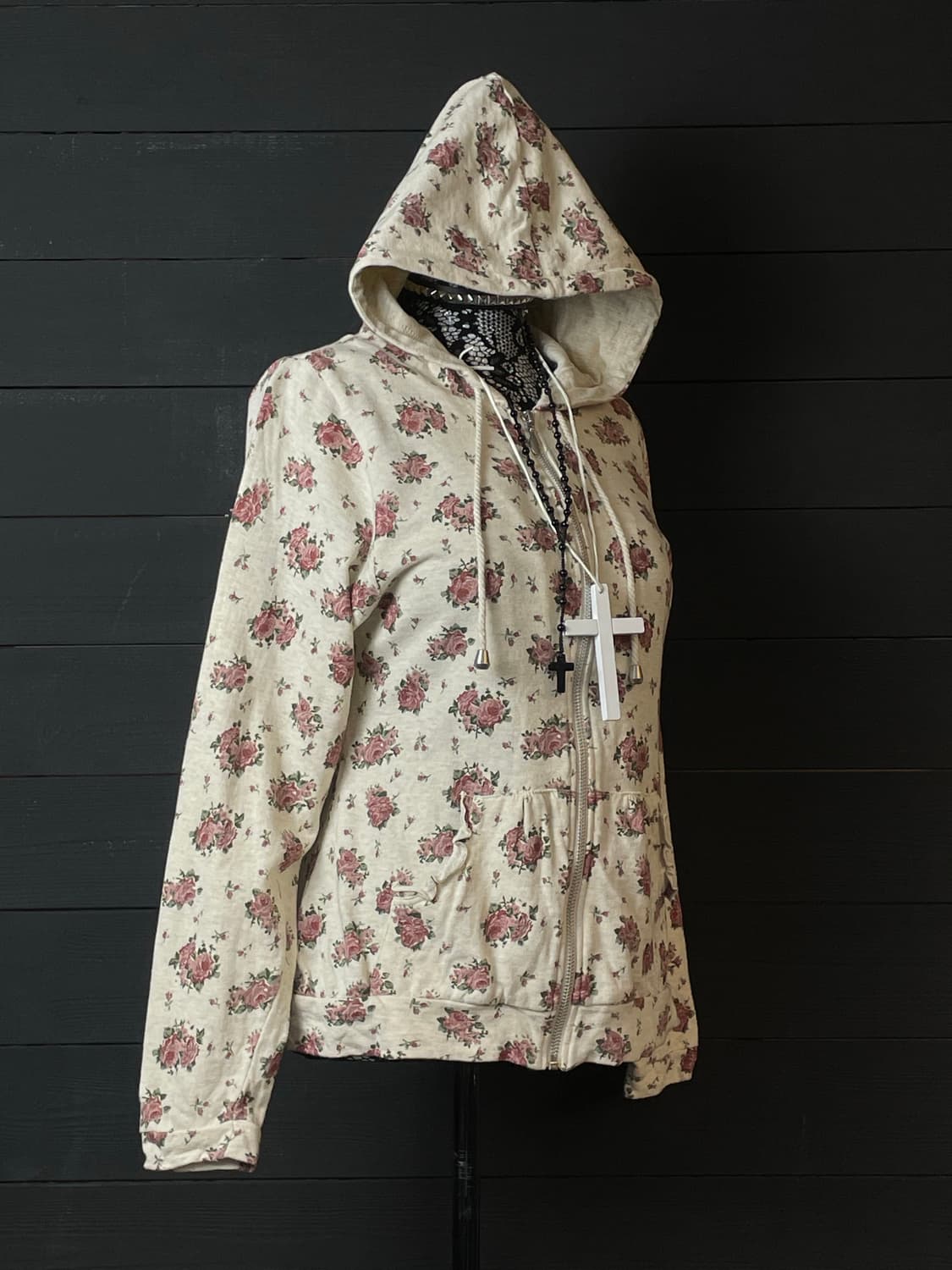 JPN 라떼갸루 플라워 패턴 꽃무늬 후드집업 상품이미지2