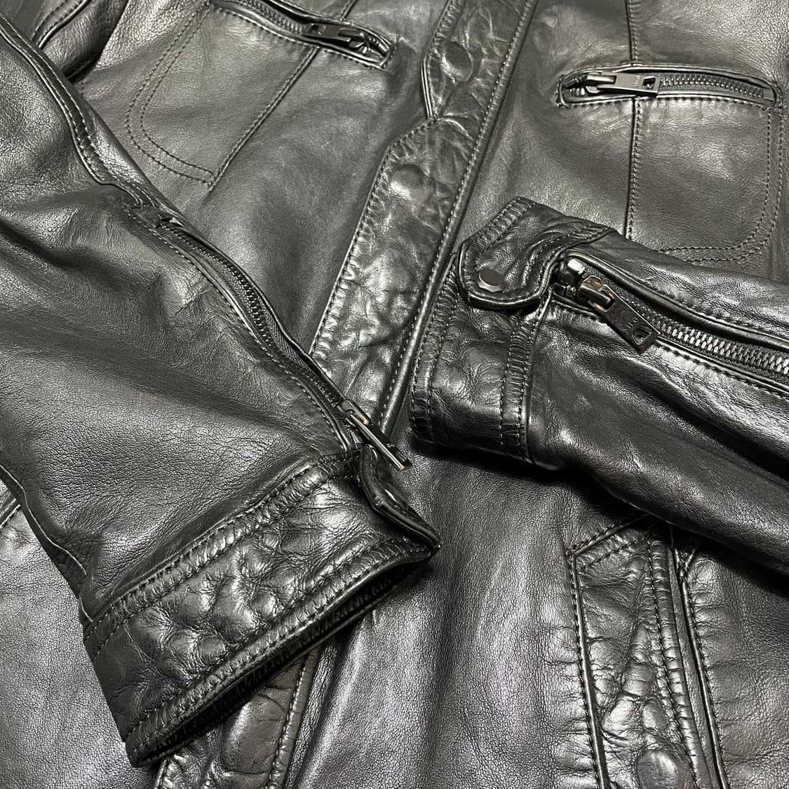 [M] SIEG 지이크 블랙 가죽 라이더 자켓 상품이미지3