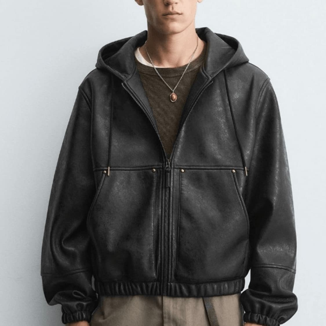 자라 후드 가죽 효과 점퍼 S 상품이미지1