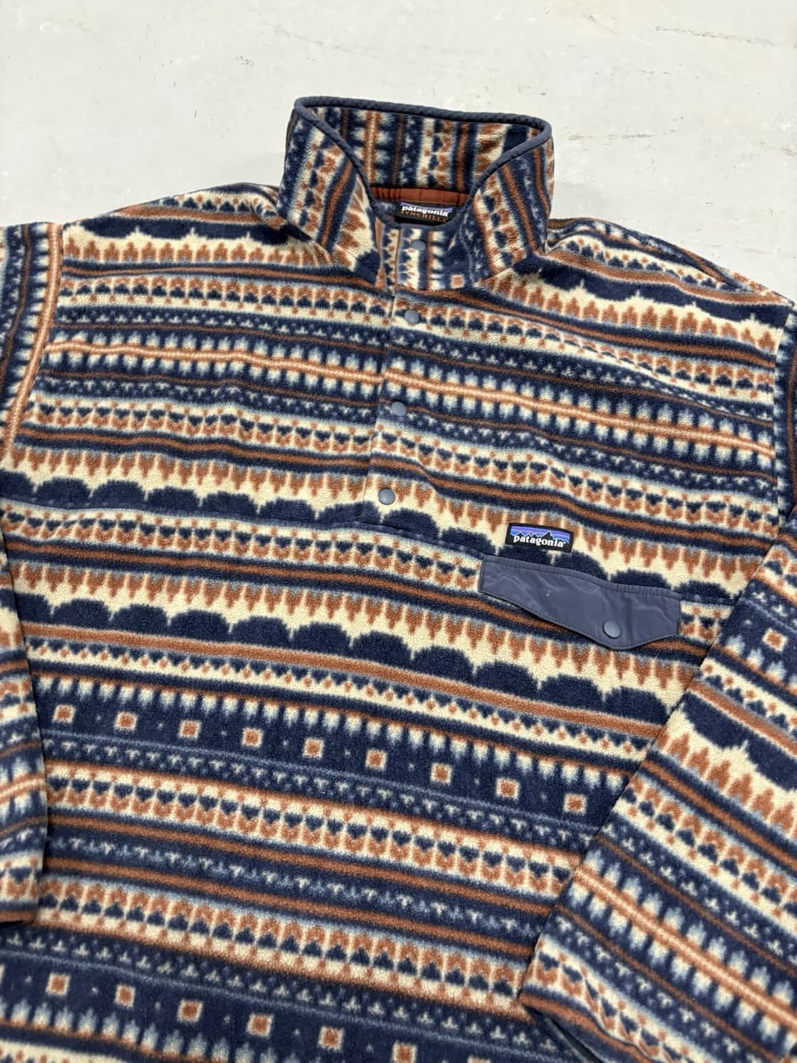 10s 파타고니아 신칠라 스냅-T 페어아일 네이비/브라운 니카라과 상품이미지2