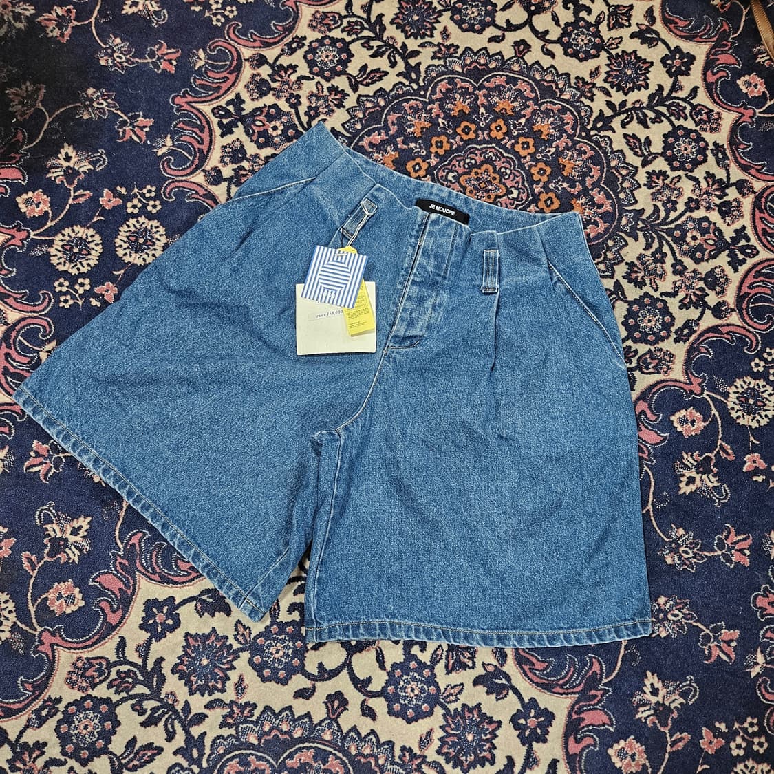 (미사용) JE MOUCHE 핀턱 데님 와이드 반바지 팬츠 L 상품이미지1