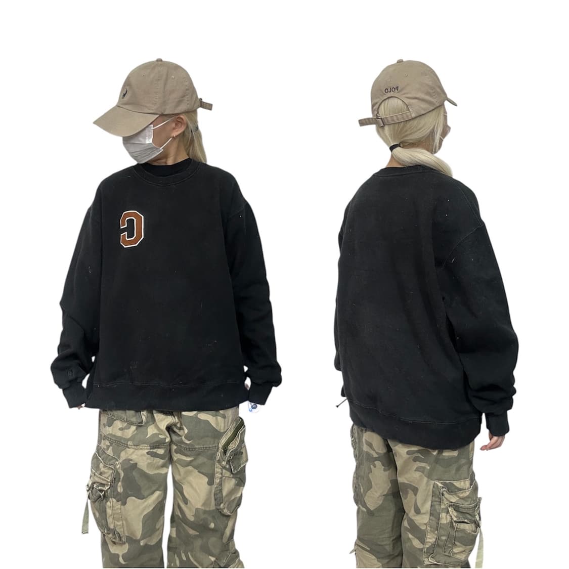 커버낫 블랙 C 로고 자수 맨투맨 오버핏 스웻 셔츠 S 상품이미지1