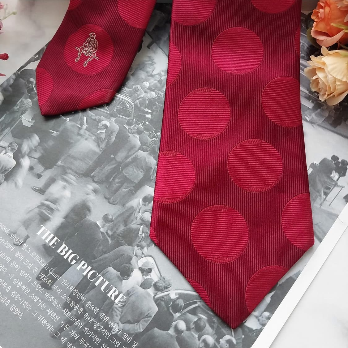 Paul Stuart 폴 스튜어트 실크 레드 도트 자카드 넥타이 9cm  상품이미지4