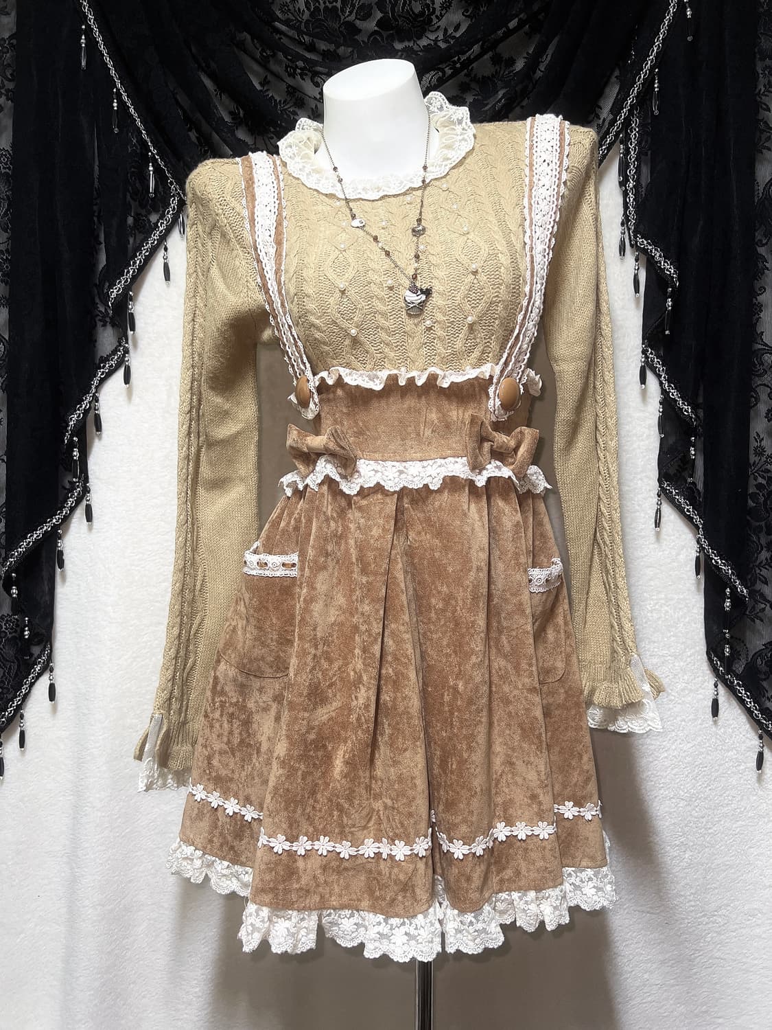 리즈리사 라떼갸루 로걀 프릴 리본 서스펜더 멜빵스커트 원피스 큐롯 로리타 상품이미지1