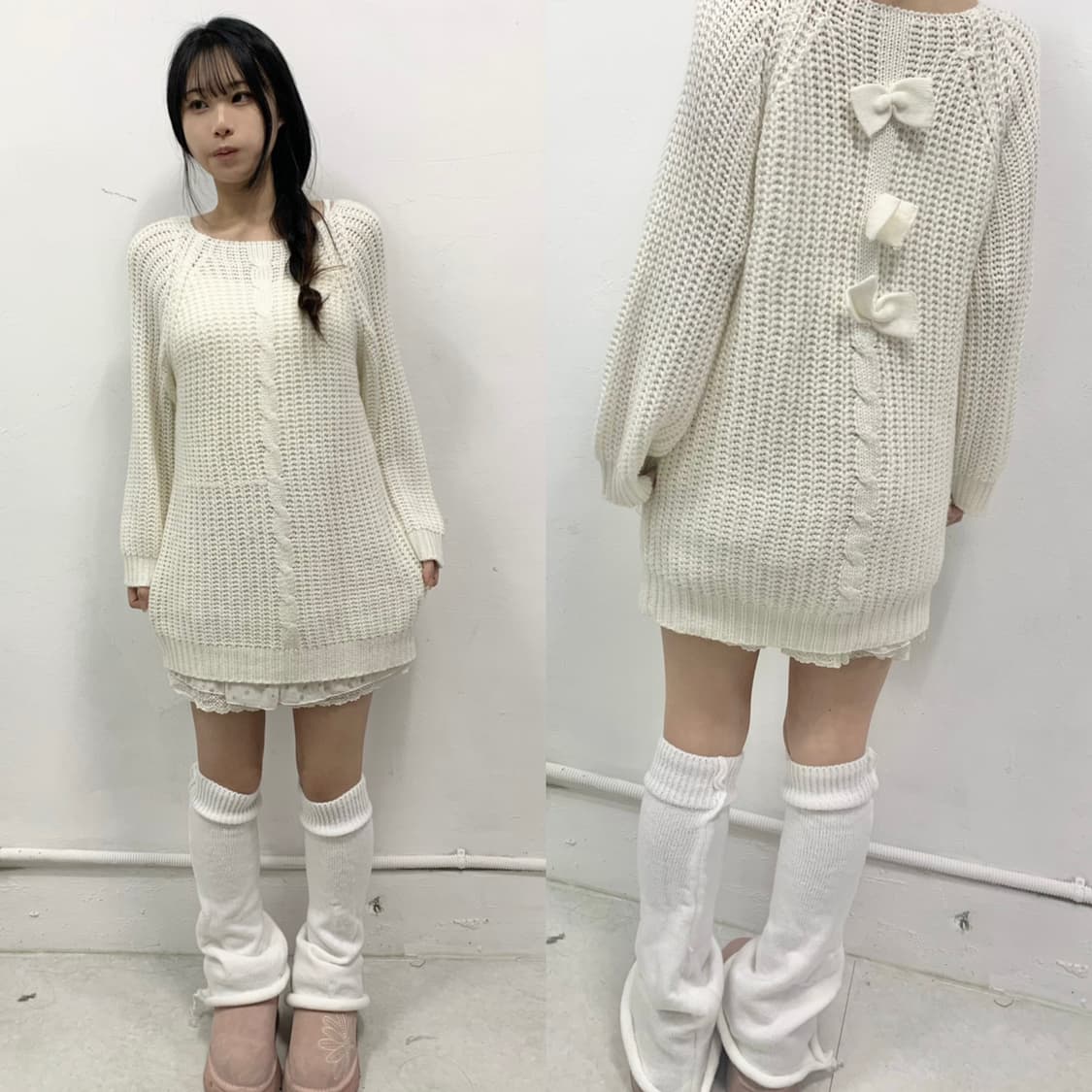 히메갸루 달천깔 리본 니트 원피스 상품이미지1