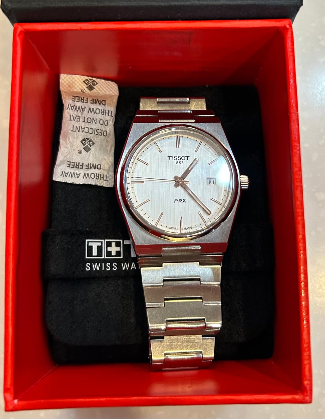 티쏘 PRX 35mm 쿼츠 스틸 로즈 골드 실버 시계 방수기능 100m 상품이미지3