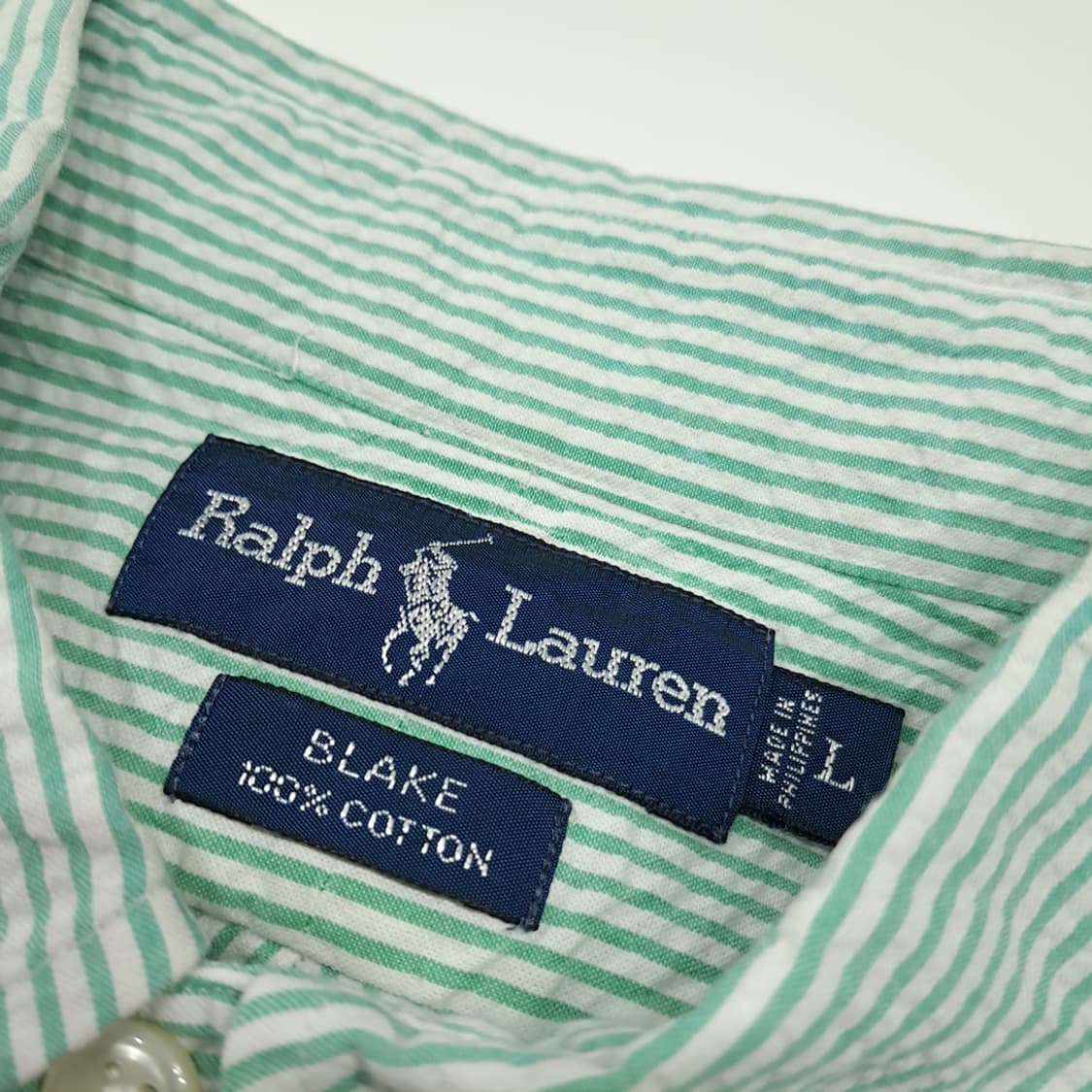 CK007 L 폴로 90s 시어서커 그린스트라이프 반팔 셔츠 남방 상품이미지3
