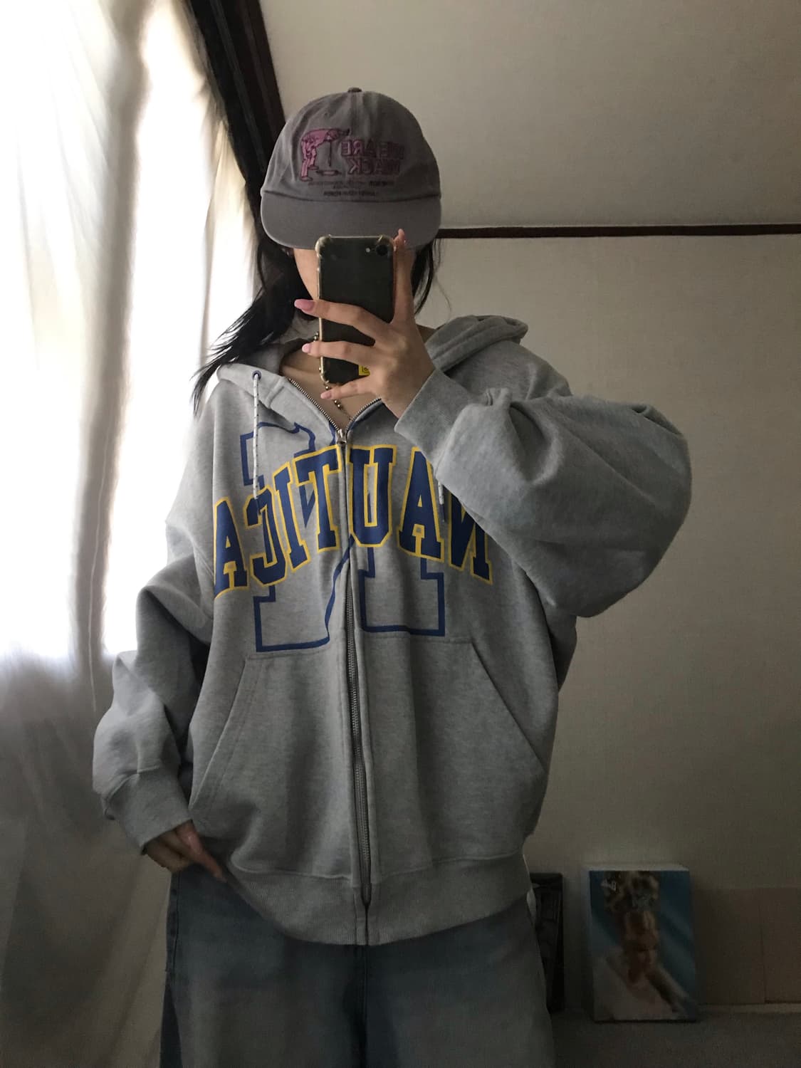 노티카 그레이 오버핏 후드집업 상품이미지2