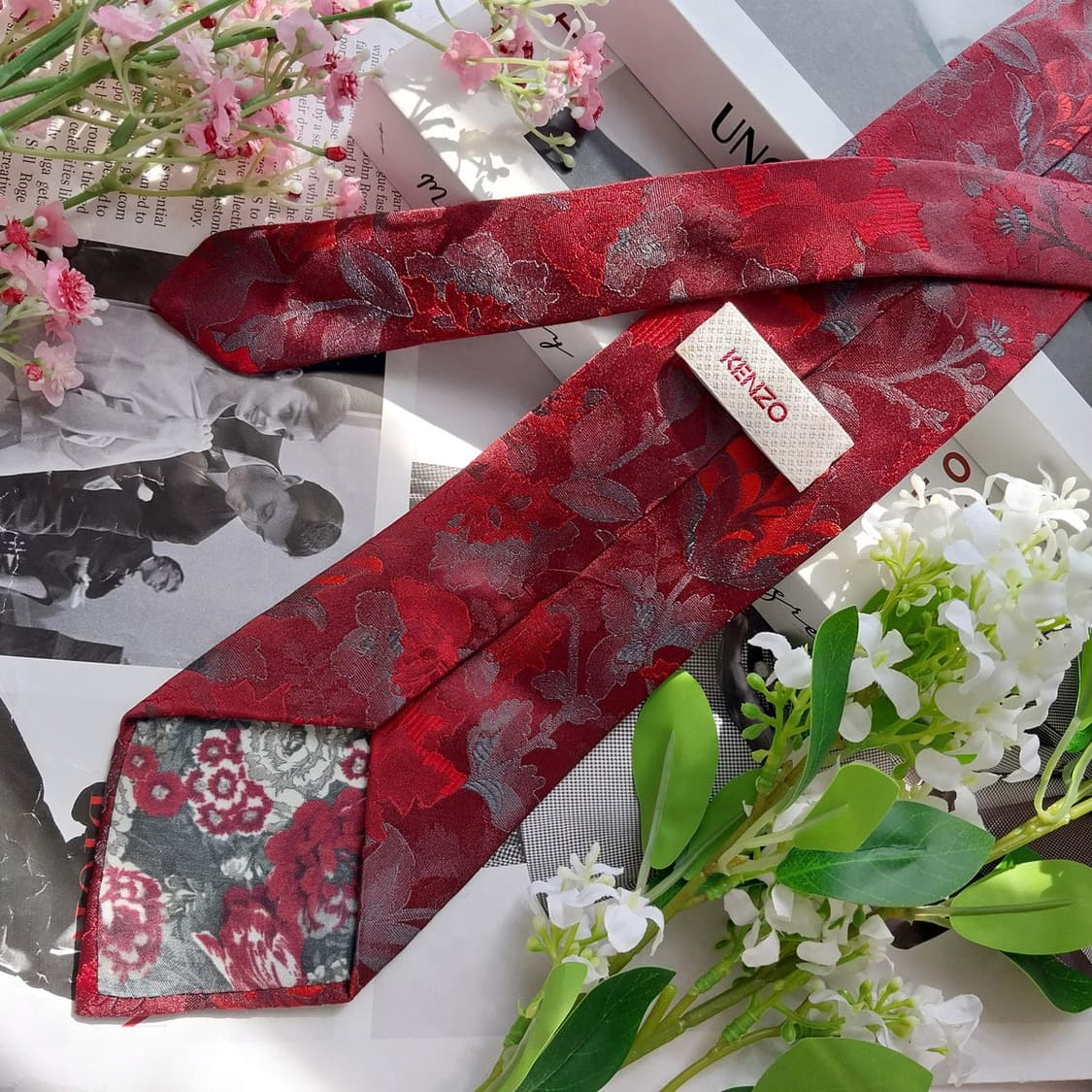 겐조 실크 와인 플라워 자카드 넥타이 8.8cm A+등급 K2301
 상품이미지4