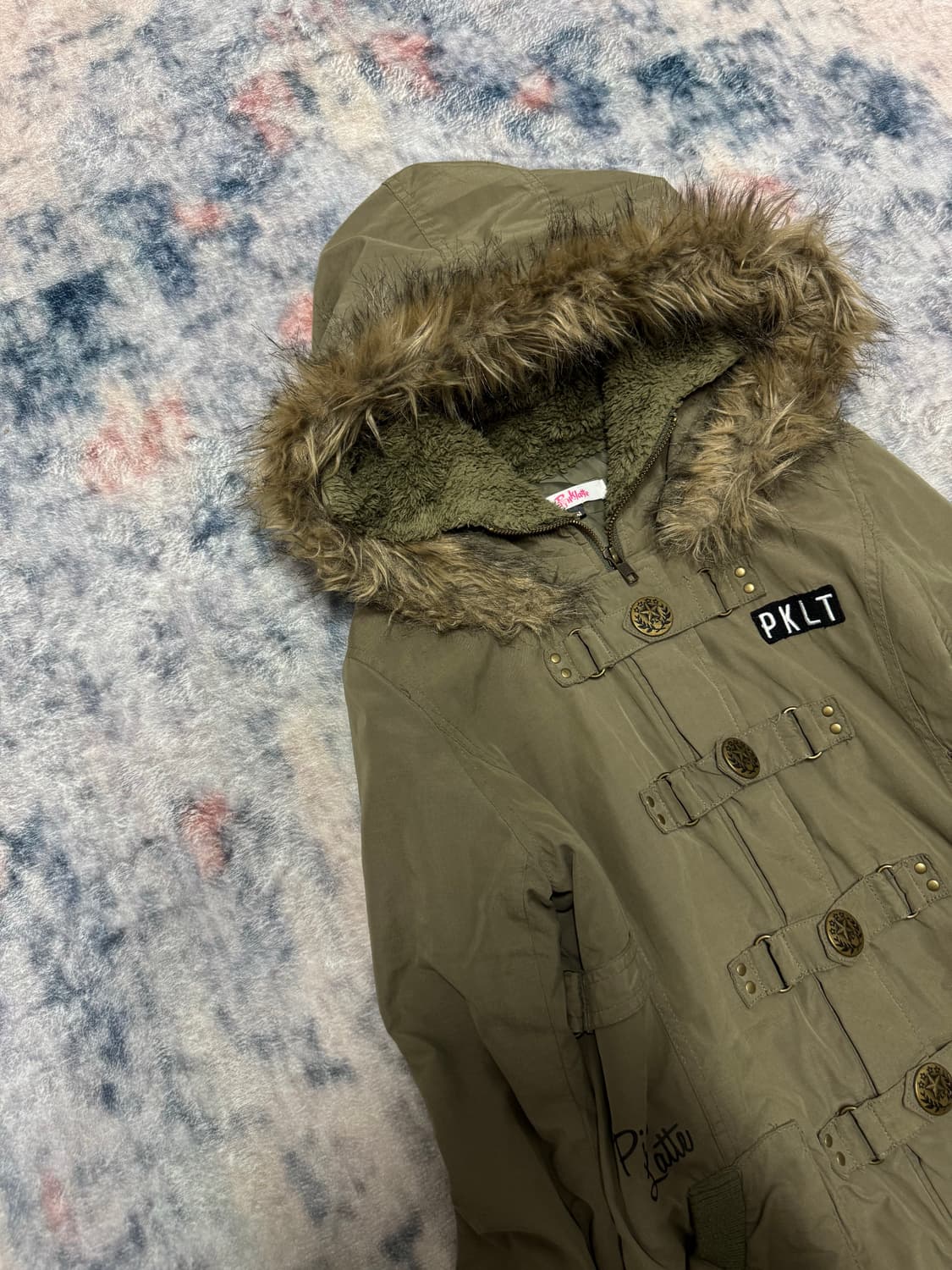 Pink latte 00s y2k millitary fur jacket 상품이미지3