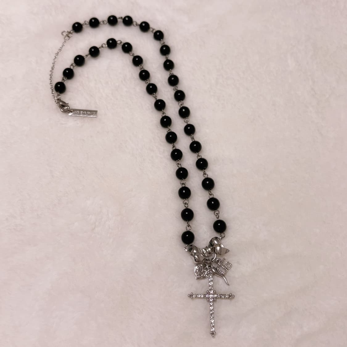 돌체앤가바나 로자리아 한정판 리본 장미 패턴 하트 큐빅 십자가 블랙 초커 상품이미지2