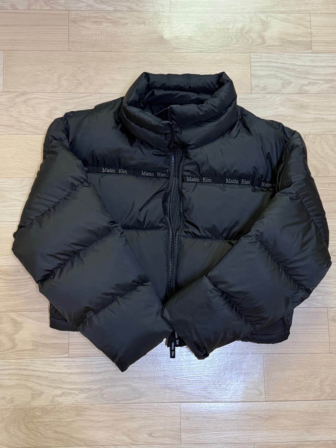 마뗑킴 로고 테이핑 퍼퍼 다운 점퍼 블랙 S 상품이미지1