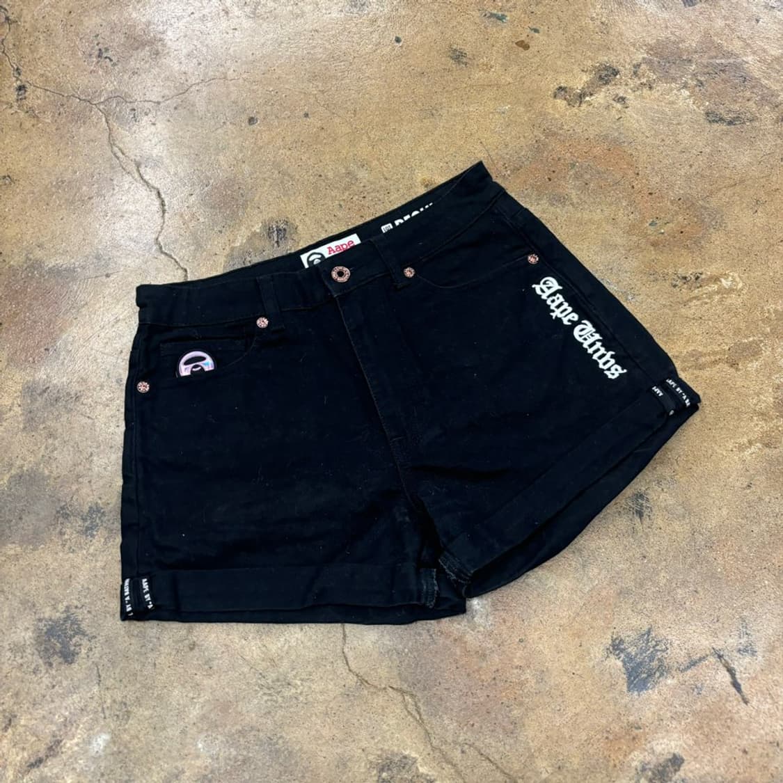 [정품/XS] 베이프 백로고 마일로 홀로그램 블랙 면 반바지 숏팬츠 상품이미지1