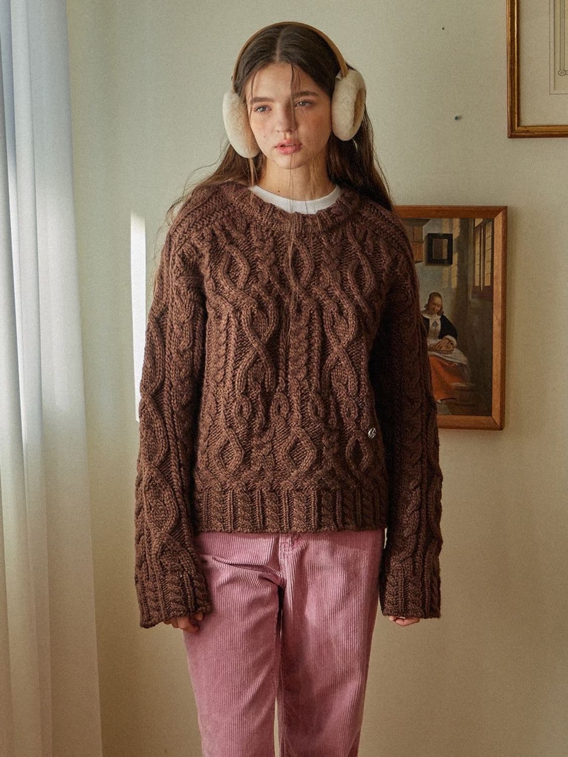 빈티지니트_메이드인아일랜드 브라운 케이블니트 상품이미지5