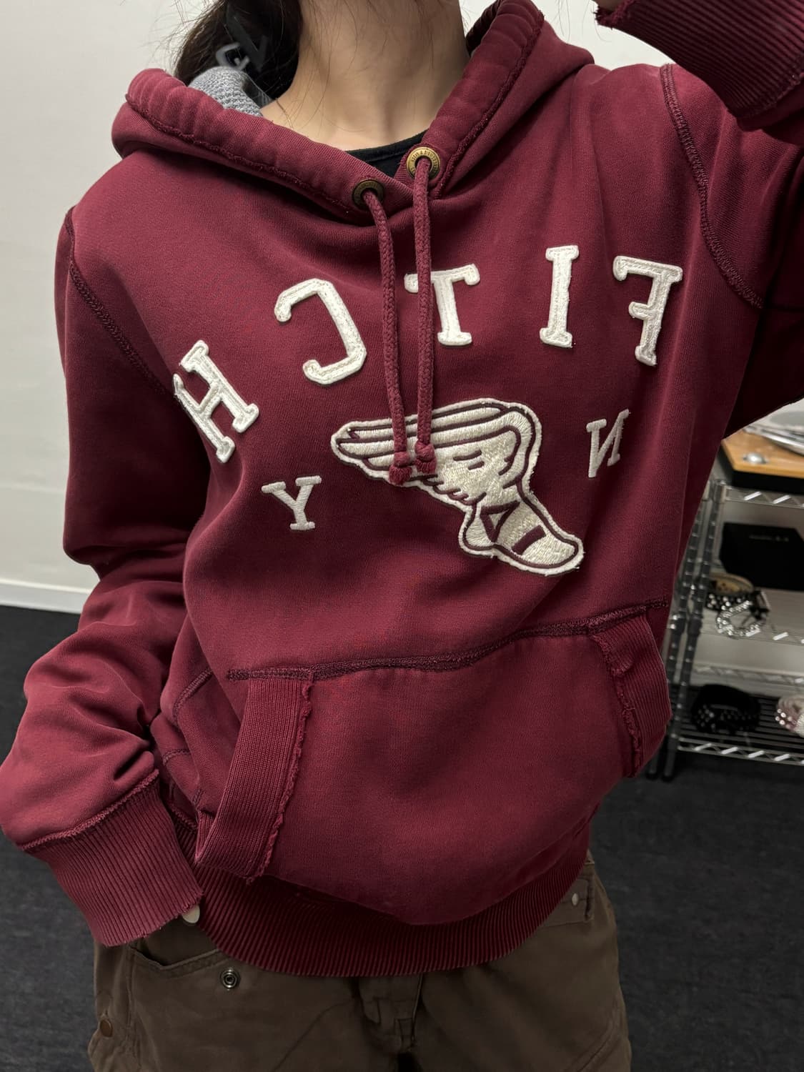 아베크롬비 FITCH 버건디 후드티 상품이미지2