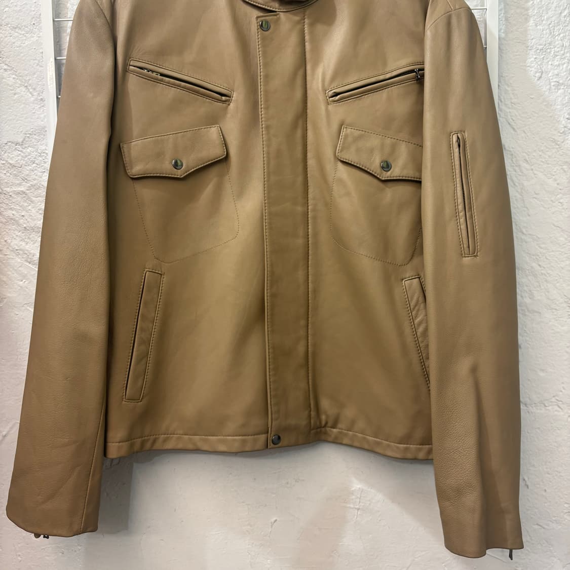 송지오 베이지 브라운 램스킨 레더 자켓 54 XL 상품이미지4