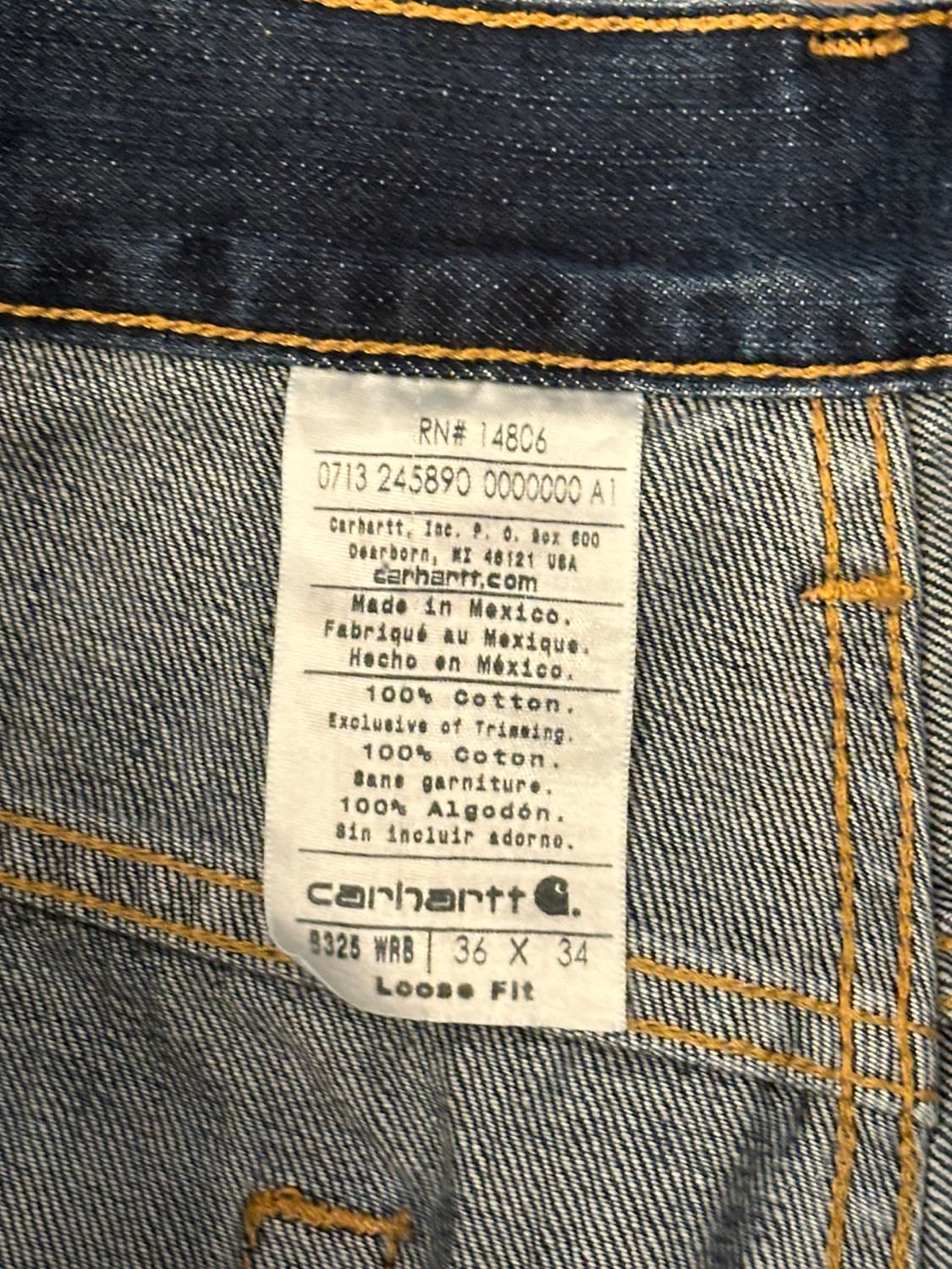 Carhartt 칼하트 루즈 스트레이트핏 데님팬츠 36x34 상품이미지4