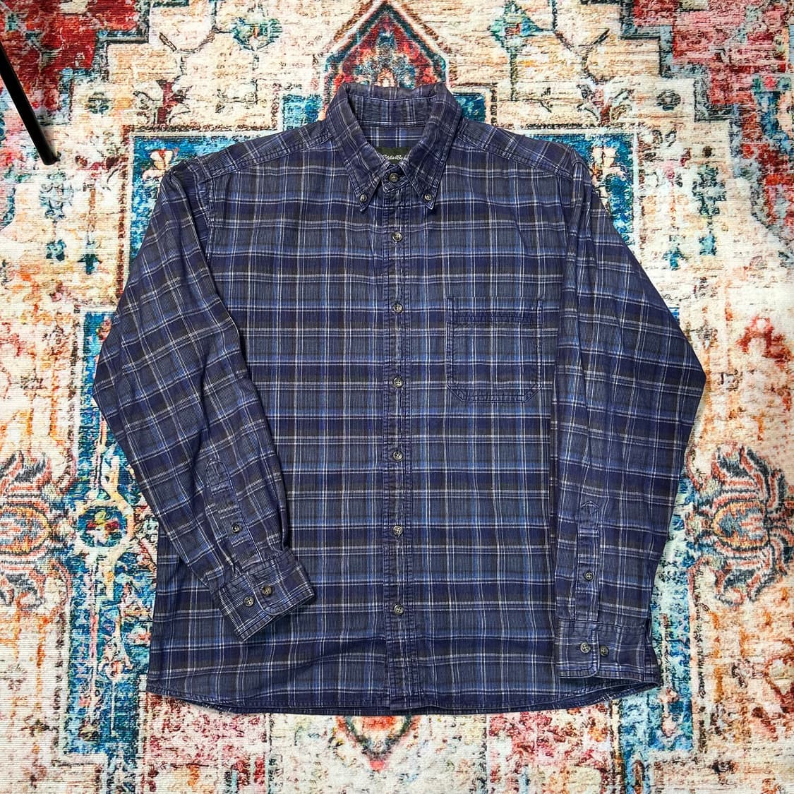 [L]90s 에디바우어 코듀로이 체크 셔츠 상품이미지1