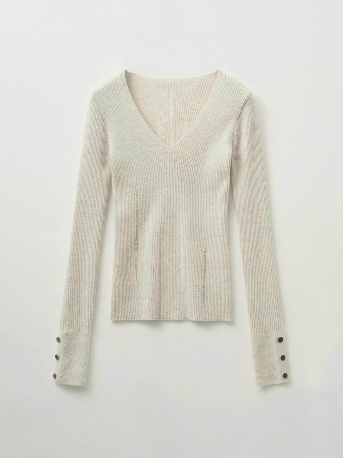 헬레네파리스 데미지드 브이넥 리브드 니트 [오트밀] 상품이미지1