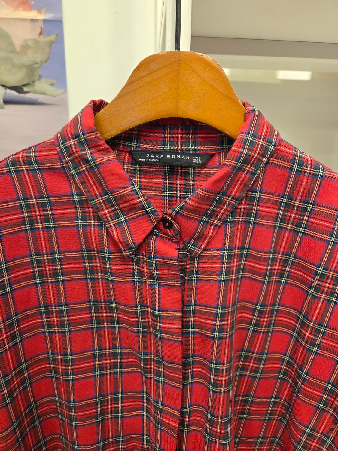 자라 체크 셔링 언발란스 셔츠겸 원피스 상품이미지4