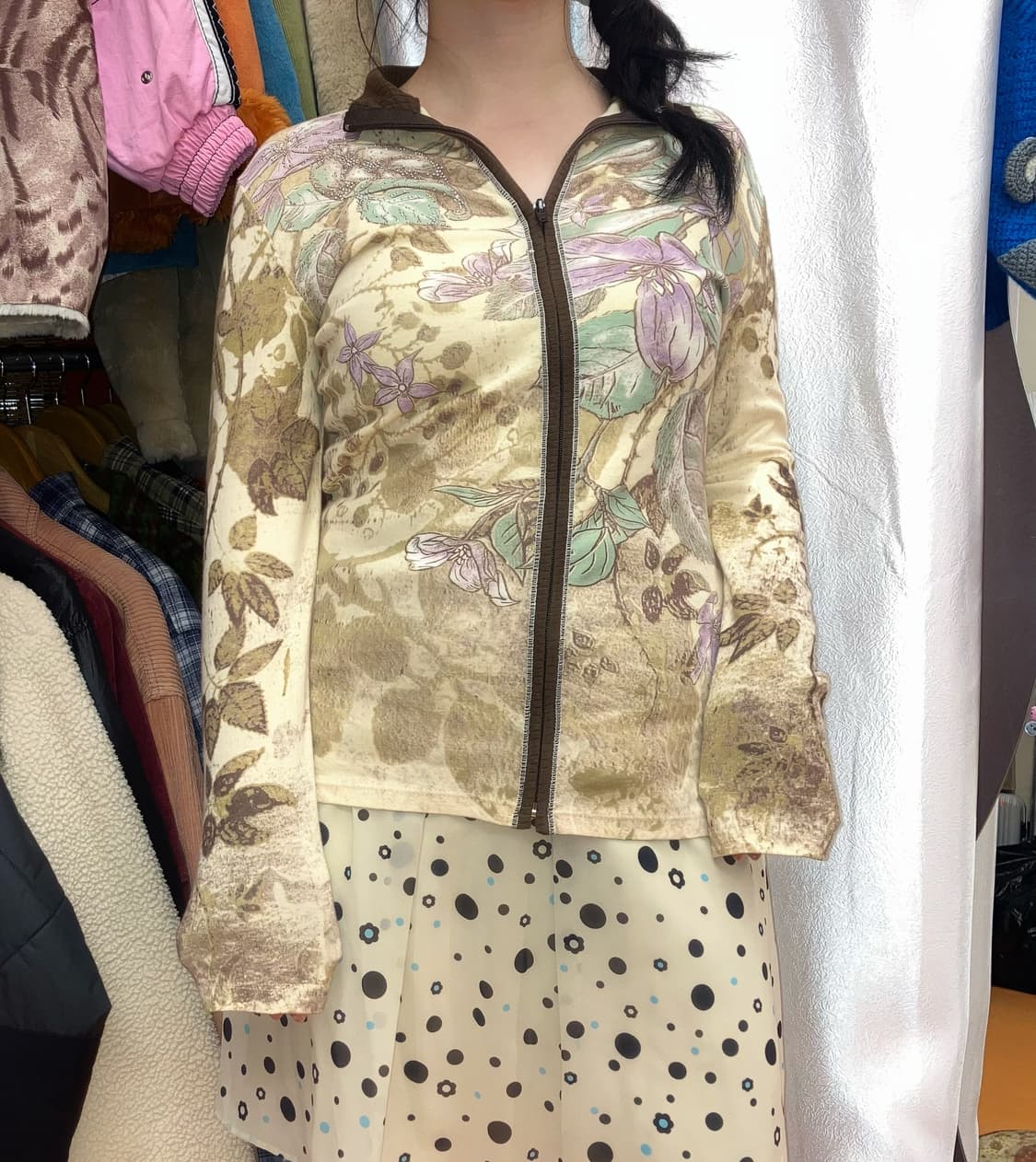 y2k 브라운 비즈 집업 상품이미지1