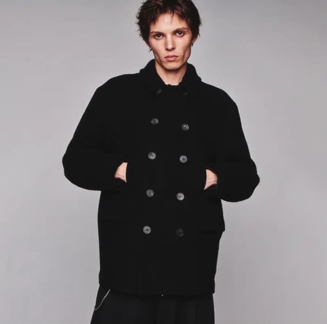 Washed Wool Pea Coat Black (L) 상품이미지1