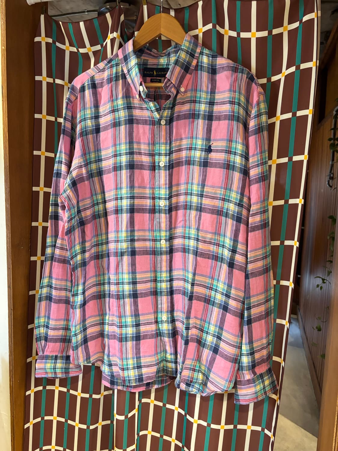 폴로 랄프로렌 핑크 체크 린넨셔츠 상품이미지2
