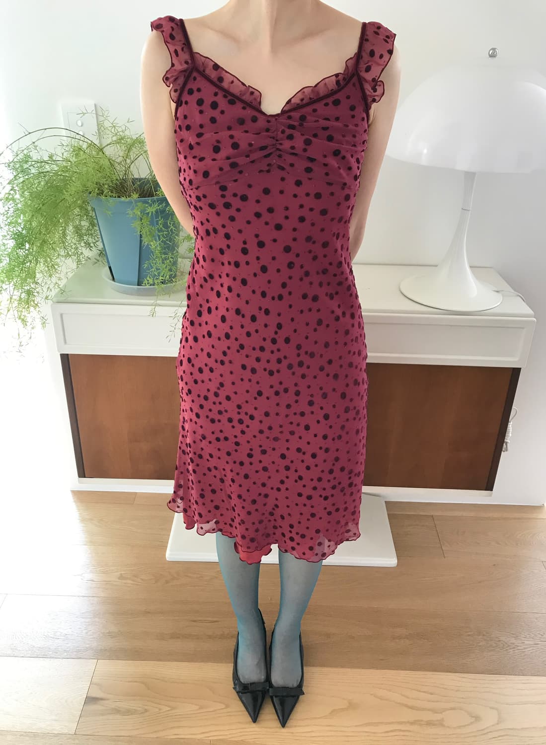 vintage burgundy dot one-piece 상품이미지7