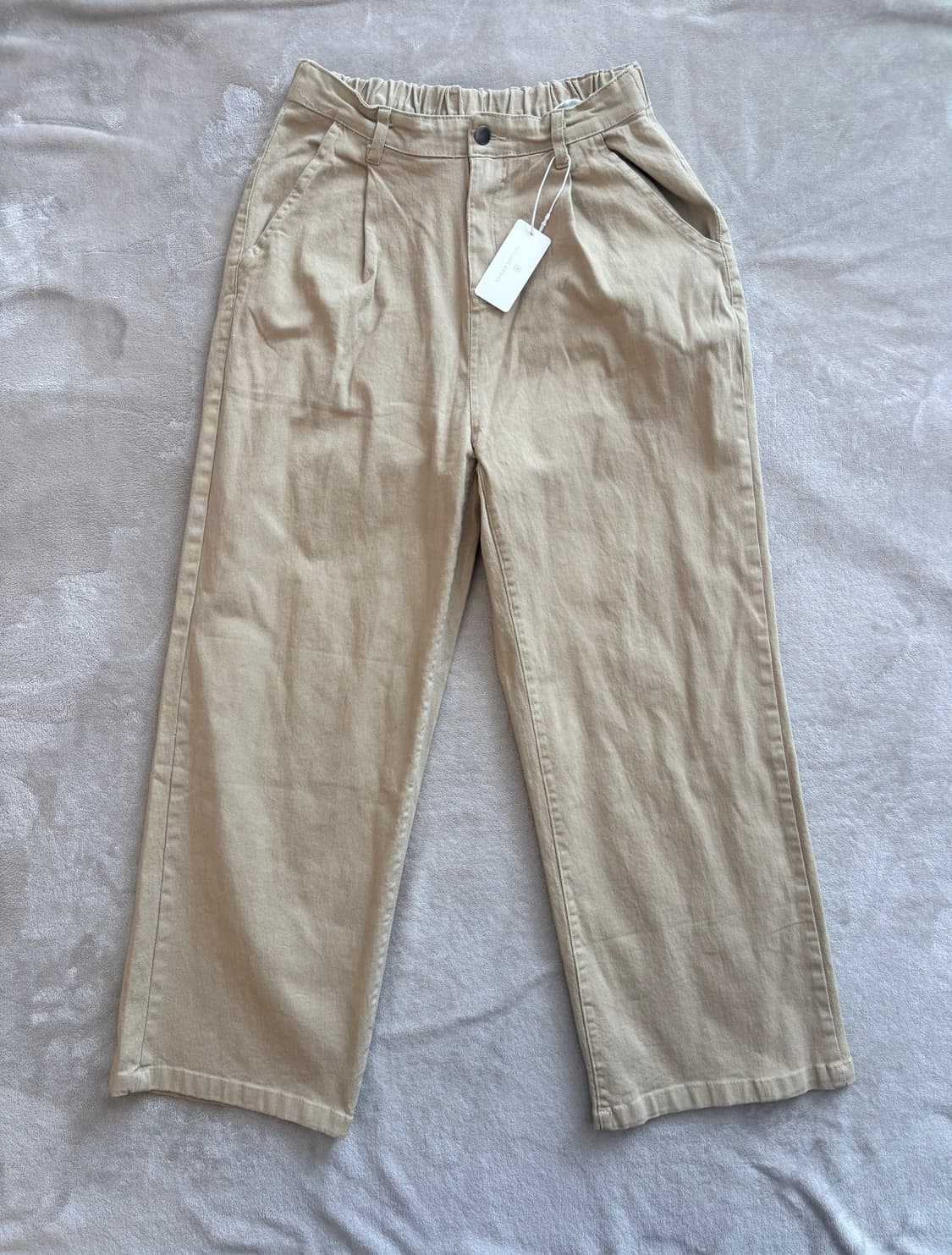 컴팩트 코튼 팬츠 베이지, L 상품이미지1