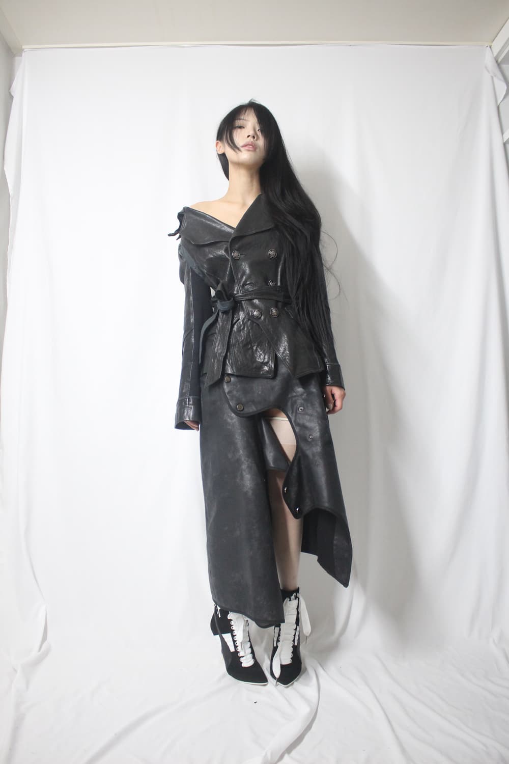 Antique frill trench leather jacket 상품이미지6