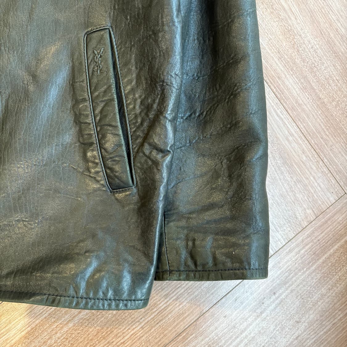 90s YSL 입생로랑 그린 양가죽 레더 자켓 상품이미지5