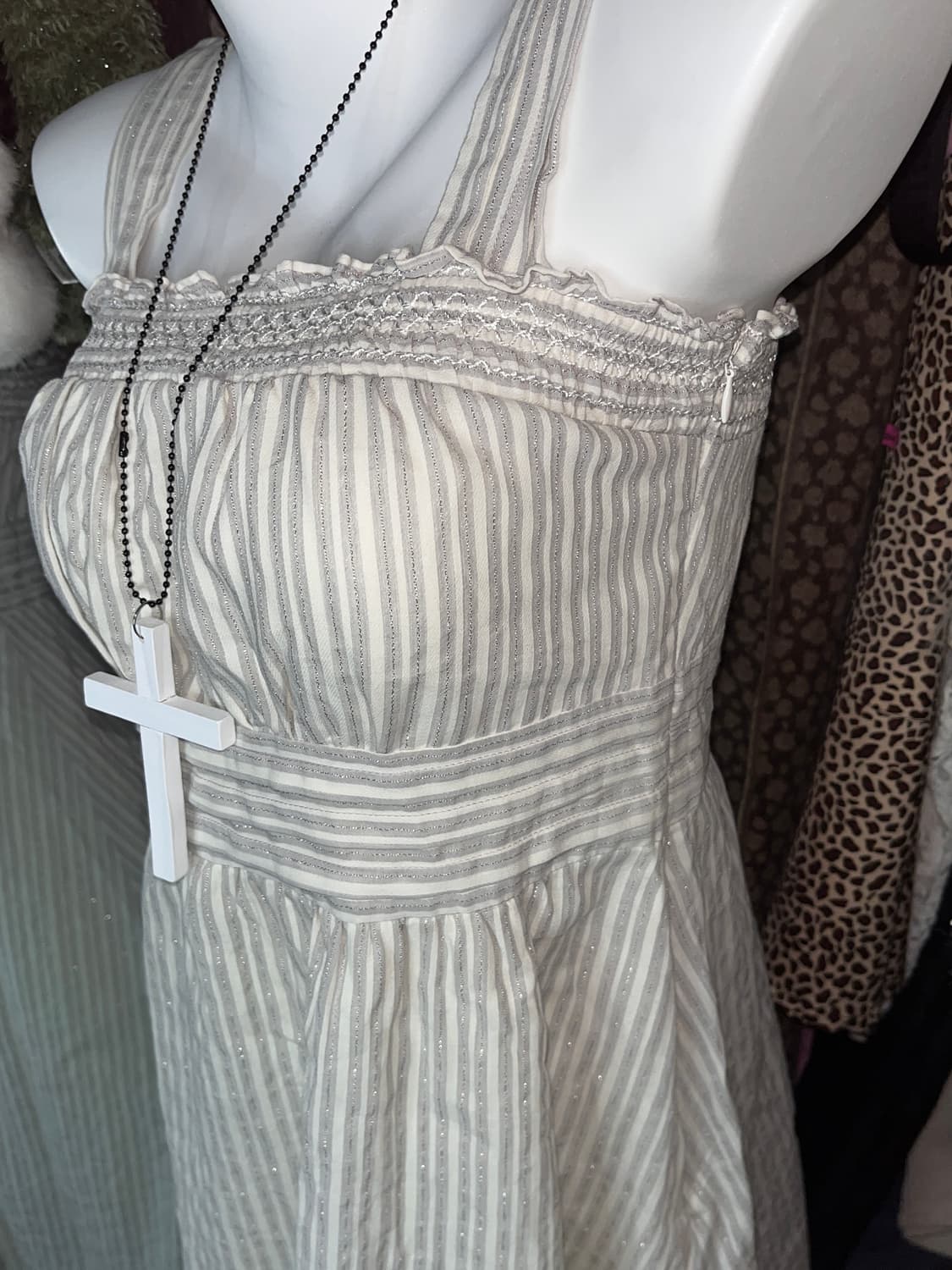 y2k 모리 그레이 글리터 단가라 원피스 상품이미지3