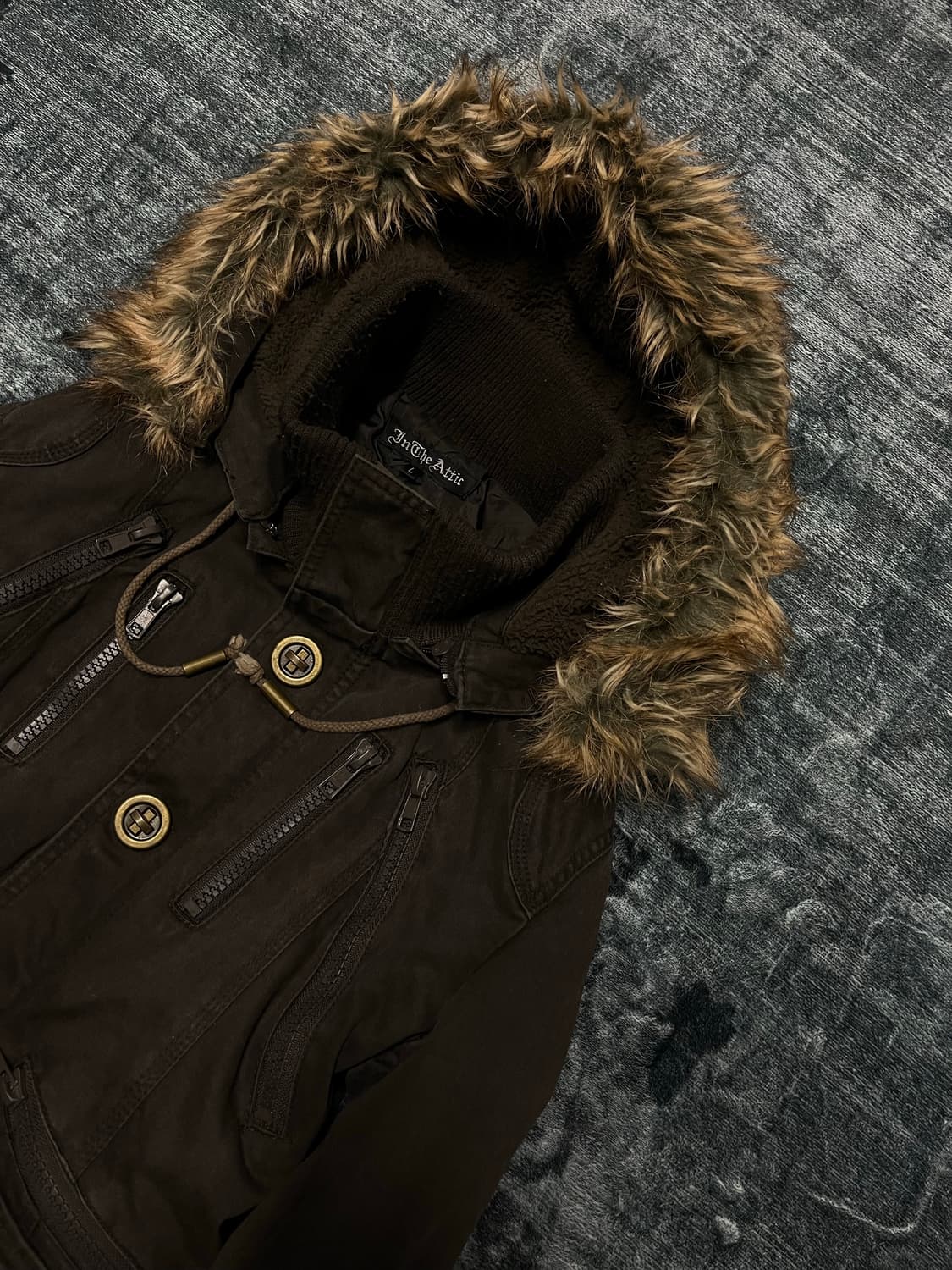 In the attic y2k military fur hood jacke 상품이미지3