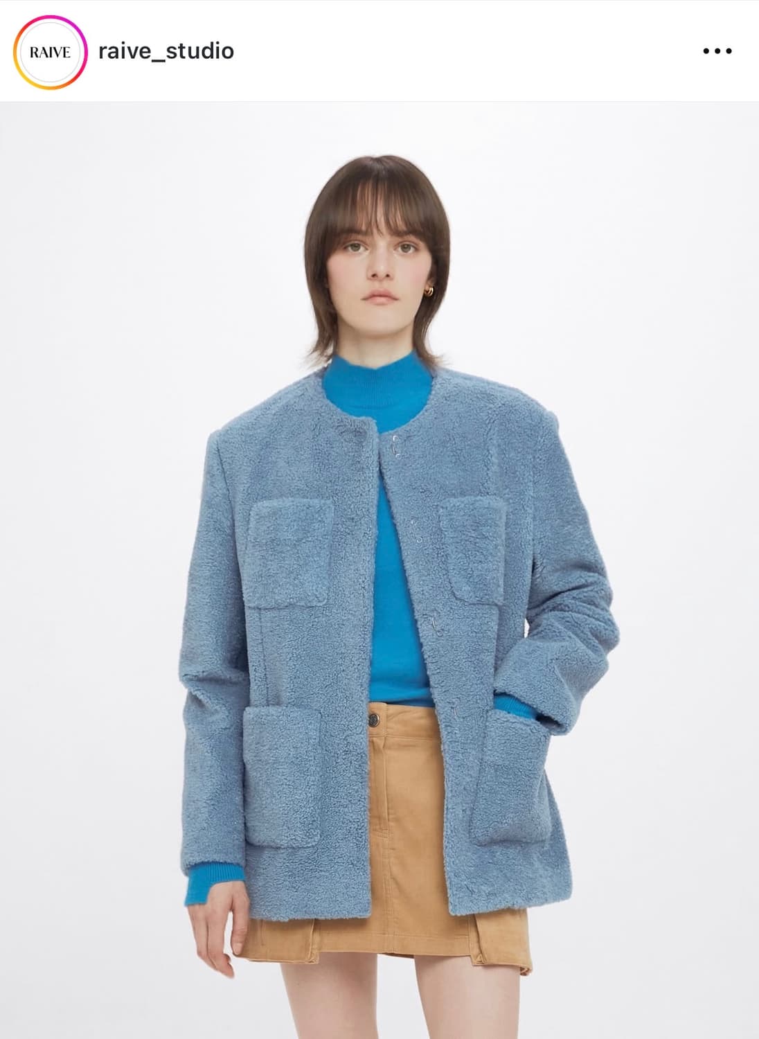 (RAIVE 레이브) 퍼자켓 뽀글이퍼 무스탕 블루 - 중고제품 상품이미지2