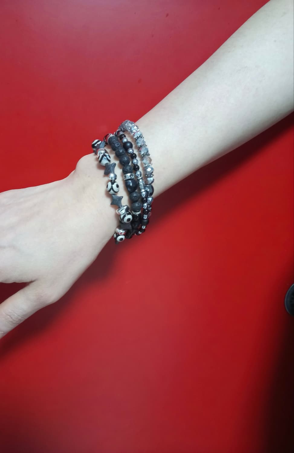 블랙  스컬 레이어드 팔찌 6mm 상품이미지3