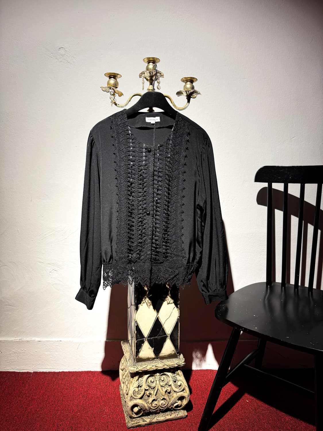 Black Lace Detail No-collar Shirt 상품이미지2