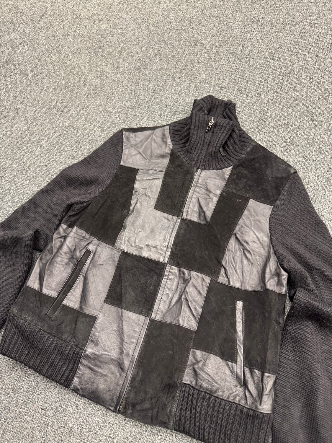 American vintage 여성 가죽 니트자켓 상품이미지2